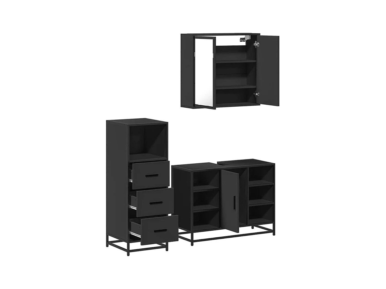 3-delige badkamermeubelset zwart bewerkt hout