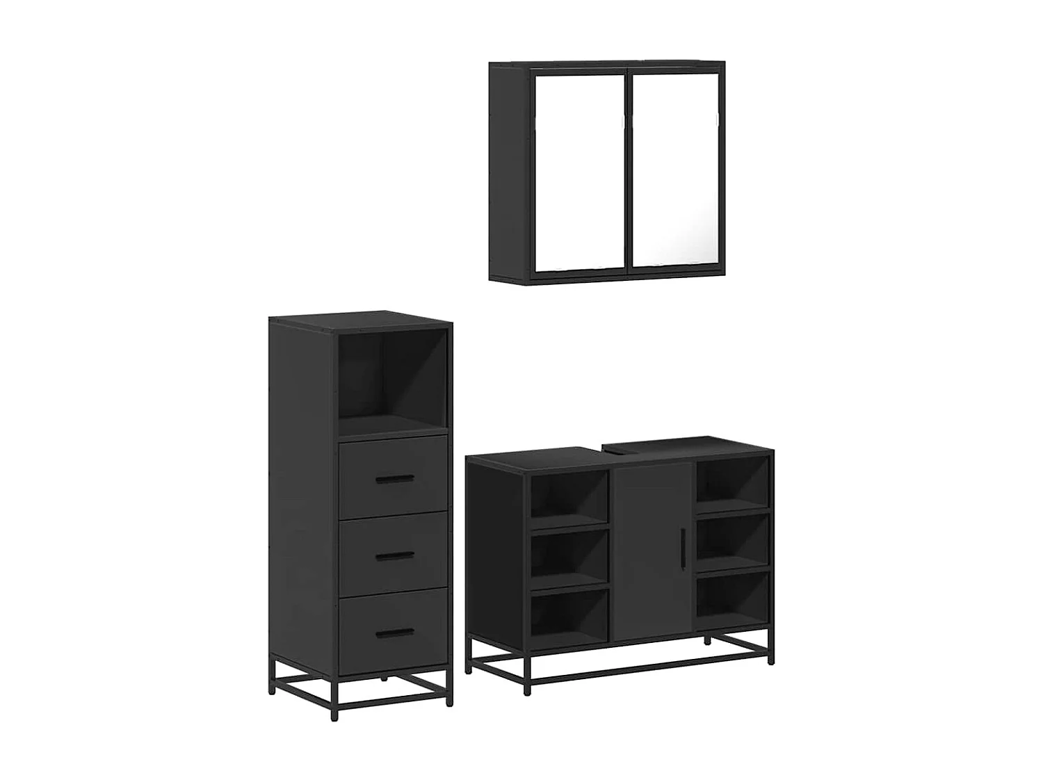 Ensemble de meubles salle de bain 3 pcs noir bois d'ingénierie