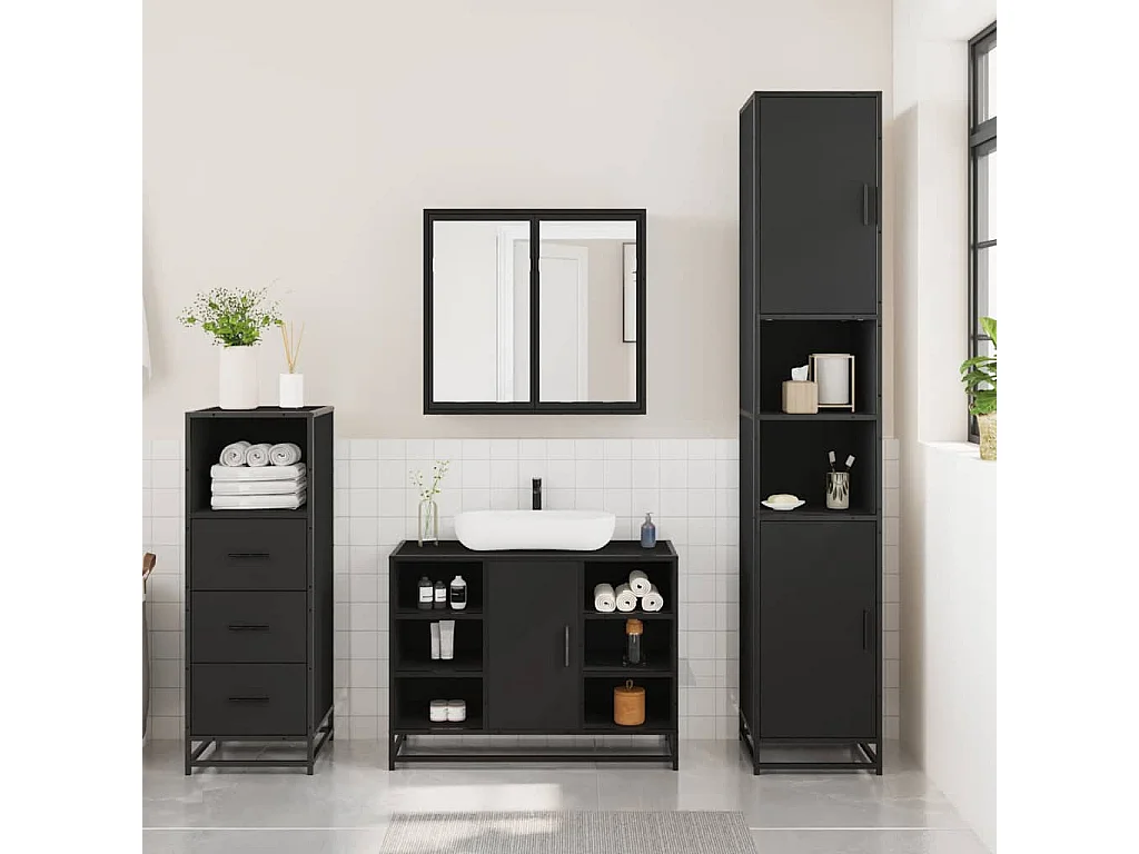 Ensemble de meubles salle de bain 3 pcs noir bois d'ingénierie