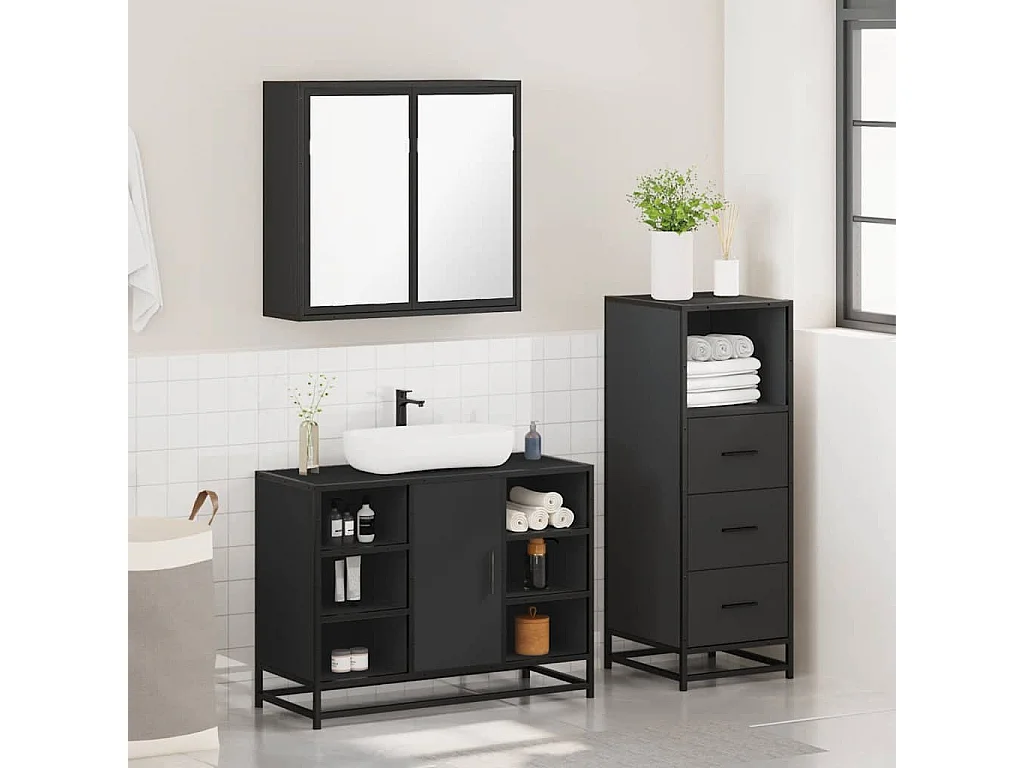 Ensemble de meubles salle de bain 3 pcs noir bois d'ingénierie