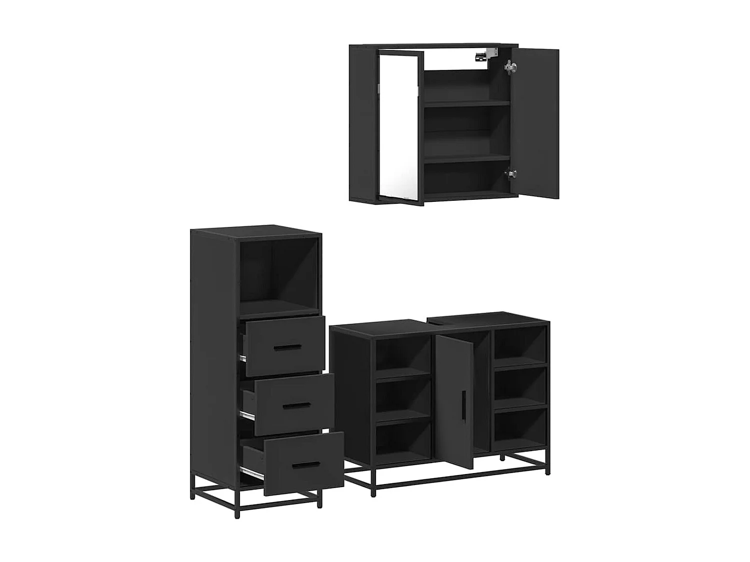 Ensemble de meubles salle de bain 3 pcs noir bois d'ingénierie