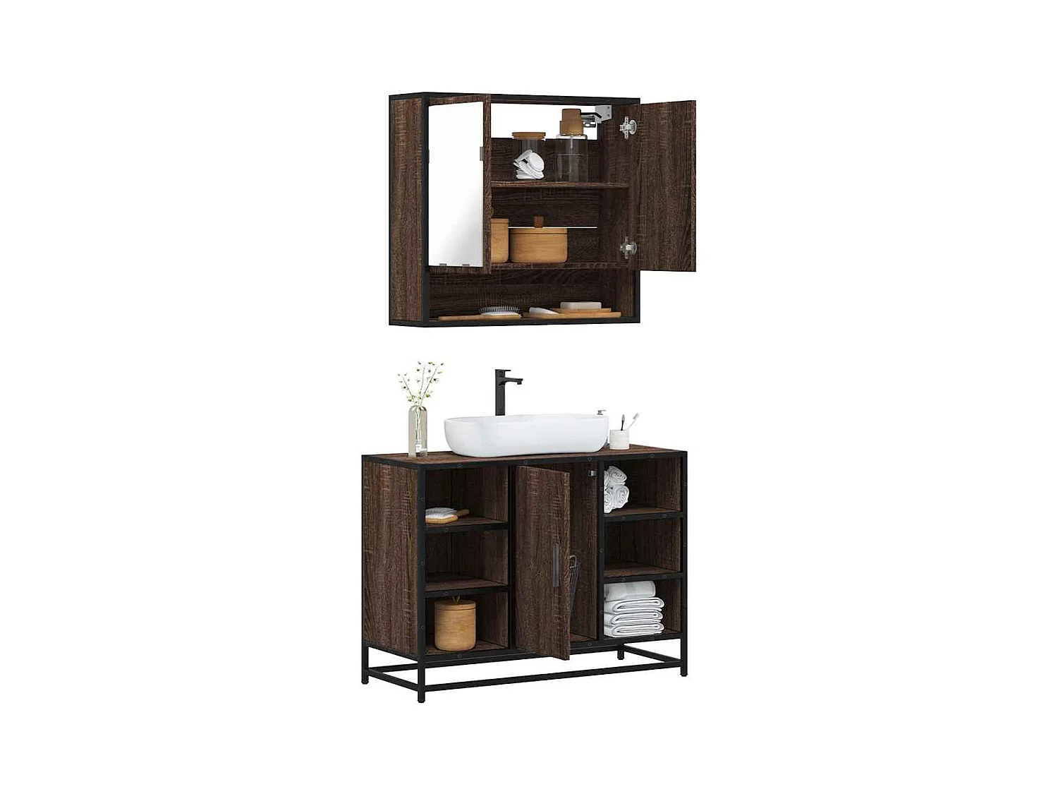 Set di mobili da bagno 2 pezzi Rovere marrone