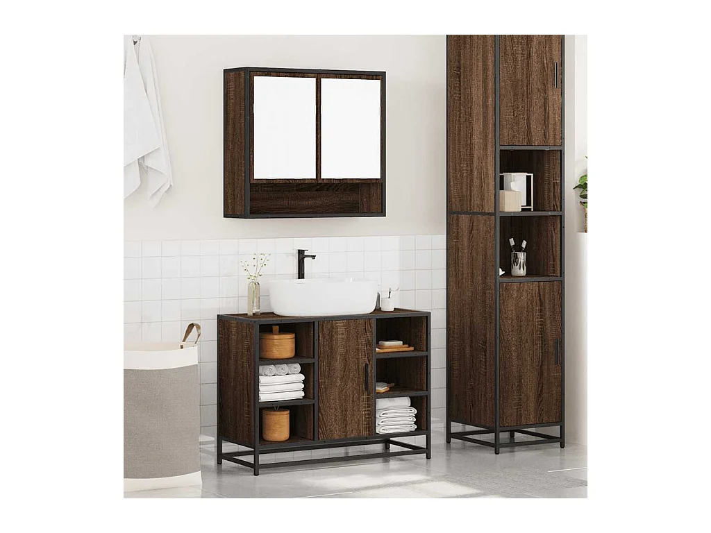 Set di mobili da bagno 2 pezzi Rovere marrone