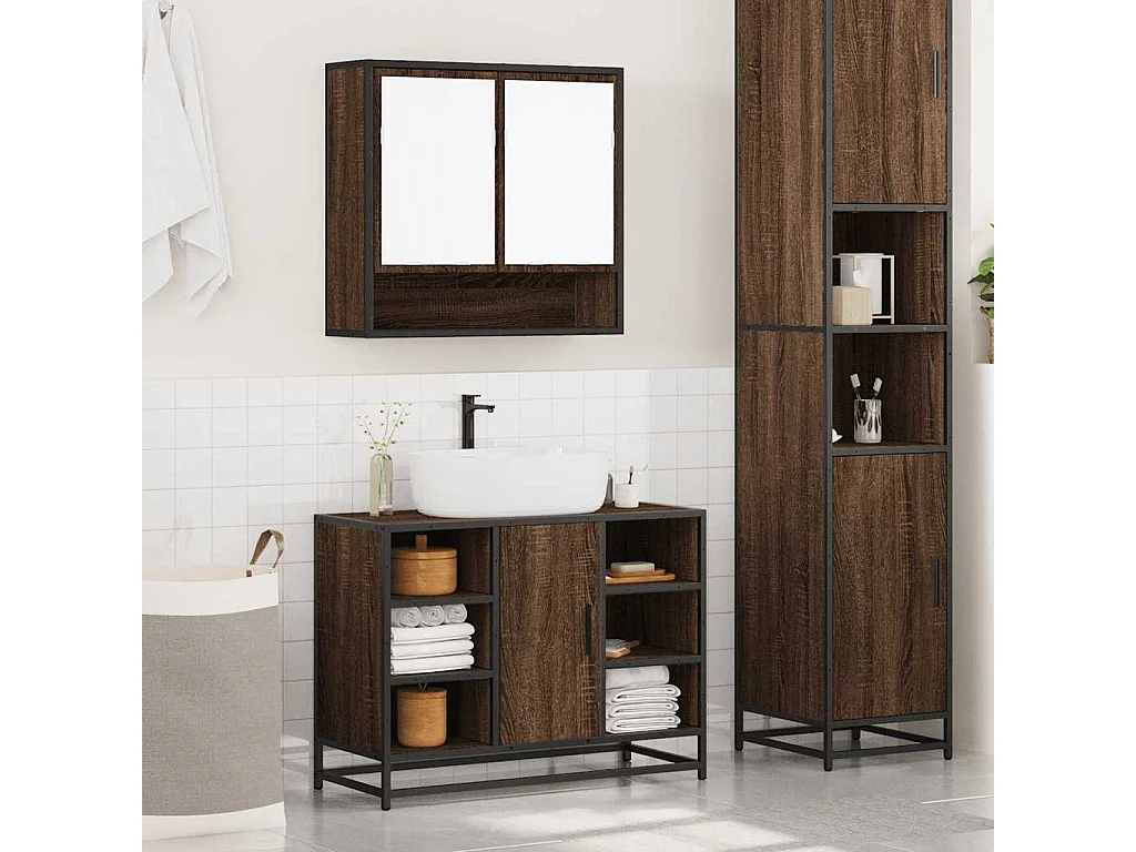 Ensemble de meubles de salle de bain 2 pcs Chêne marron
