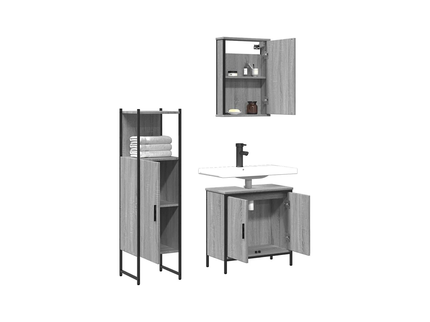 Set di mobili da bagno Sonoma Grey da 3 pezzi