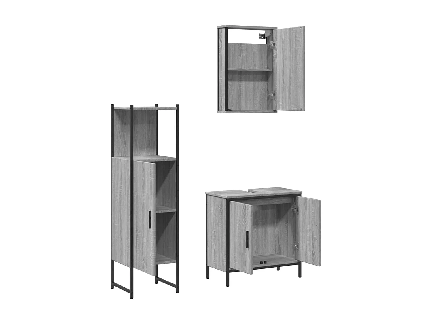 Ensemble de meubles de salle de bain 3 pcs Sonoma gris