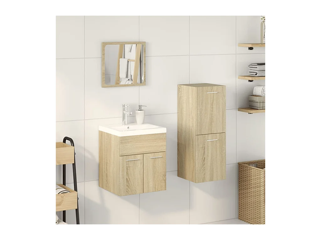 Conjunto de muebles de baño de 3 piezas roble sonoma