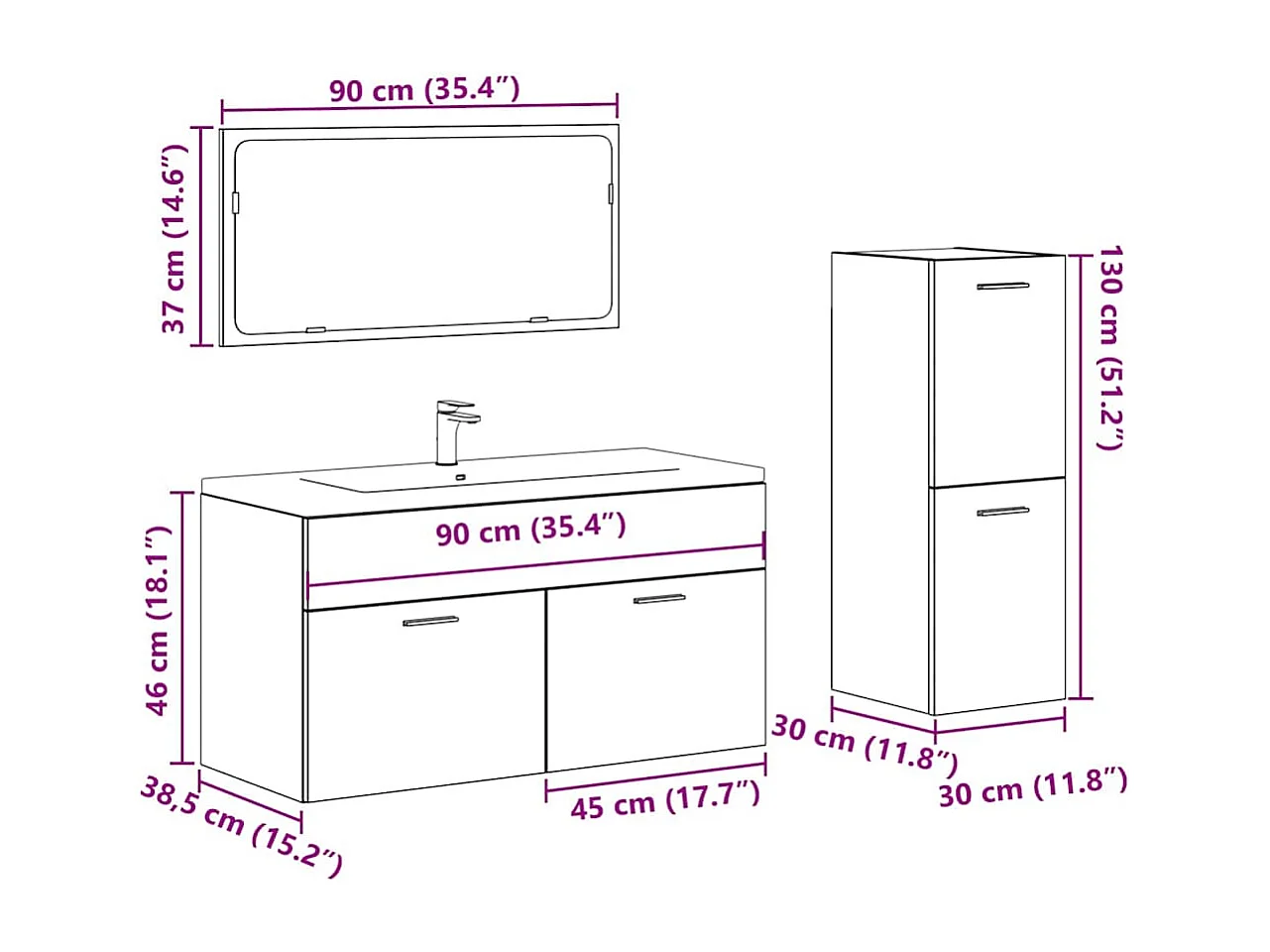 Ensemble de meubles salle de bain 4 pcs bois d'ingénierie