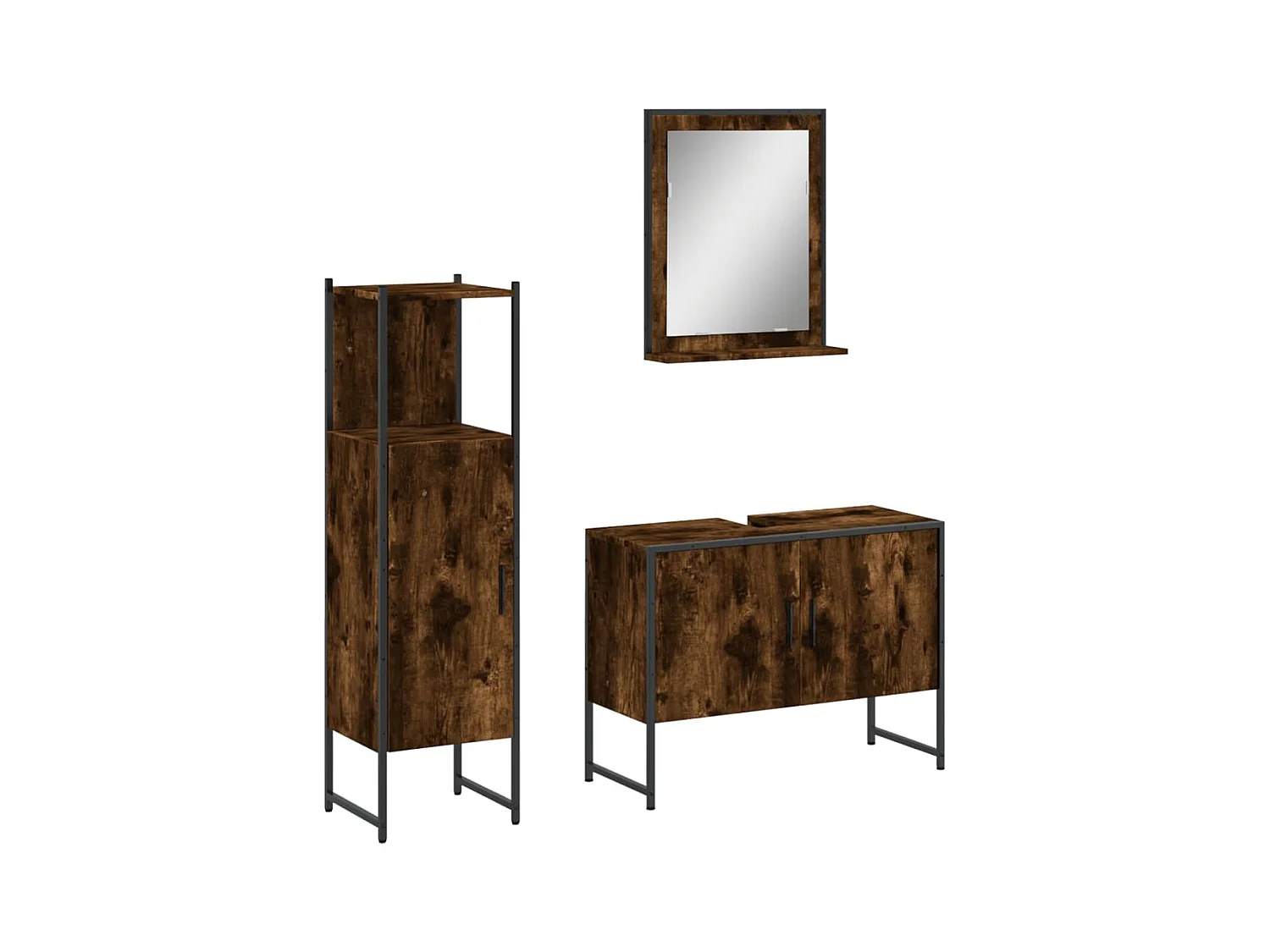 3-delige badkamerkastset van gerookt eikenhout