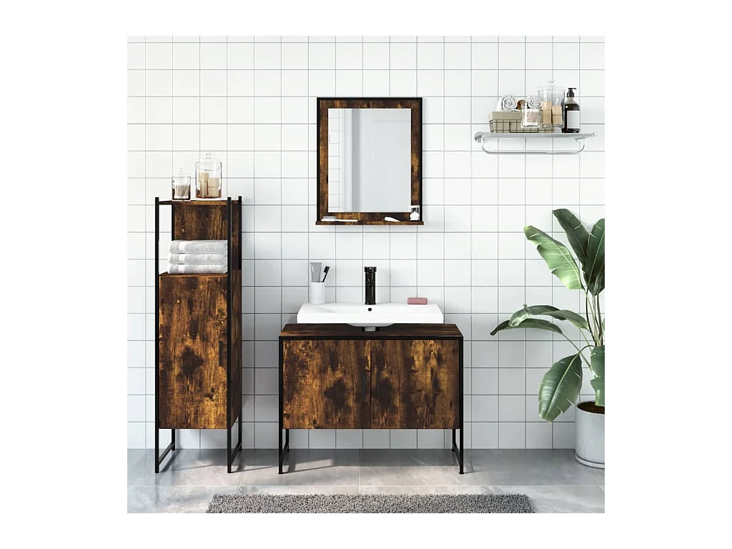 3-delige badkamerkastset van gerookt eikenhout