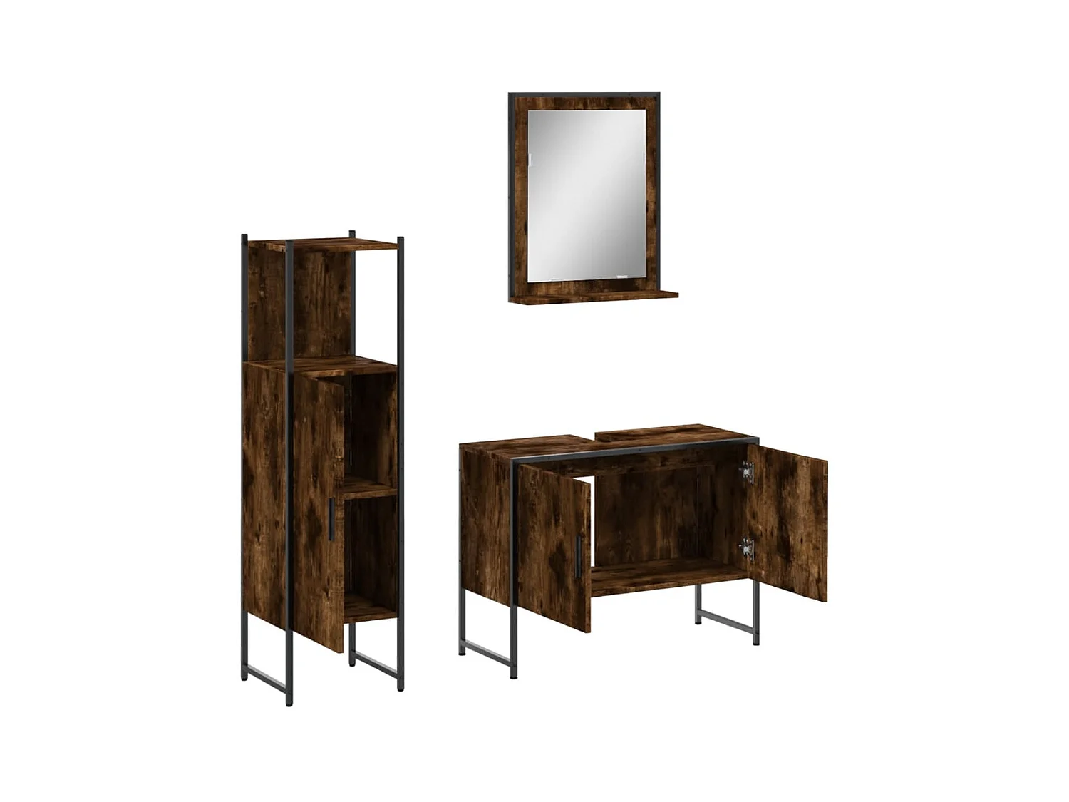 3-delige badkamerkastset van gerookt eikenhout