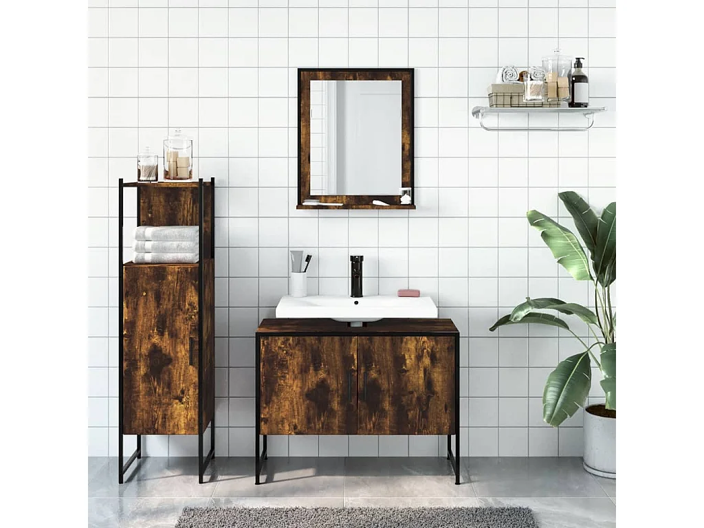Juego de mueble de baño de 3 piezas de roble ahumado