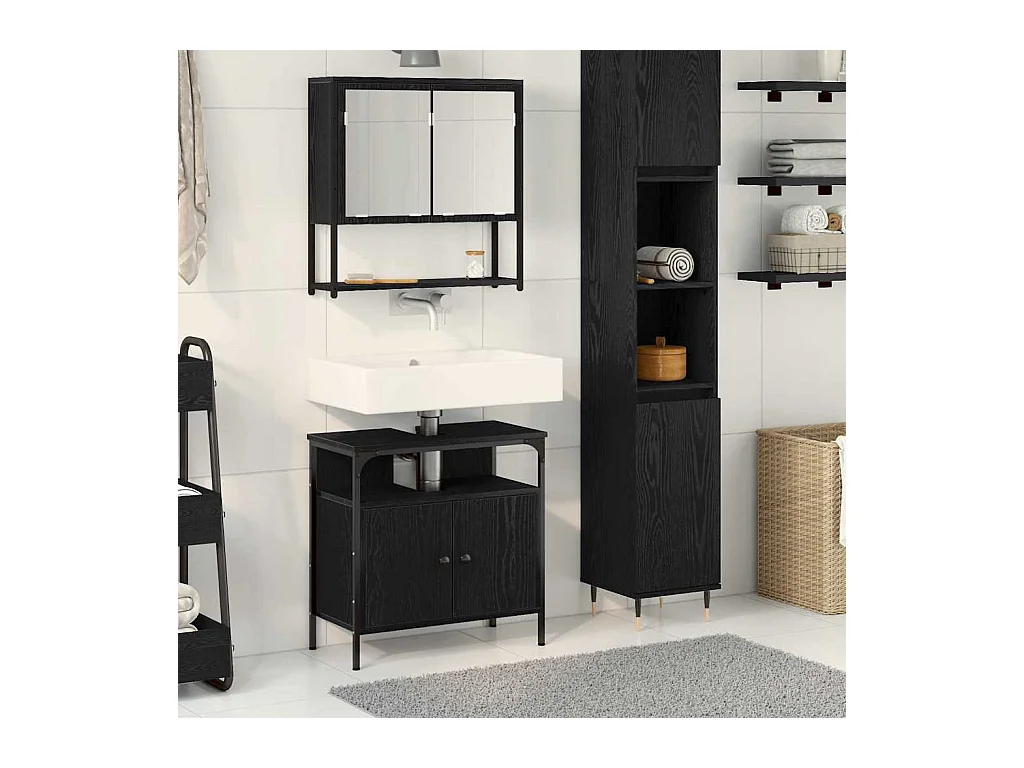 Ensemble de mobilier de salle de bain avec stockage 2 pcs Noir