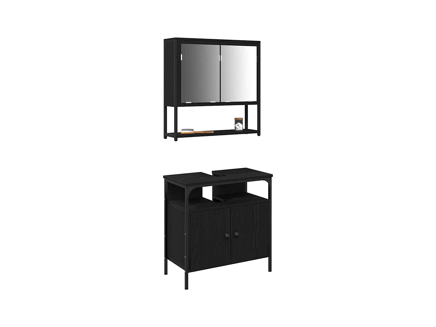 Ensemble de mobilier de salle de bain avec stockage 2 pcs Noir