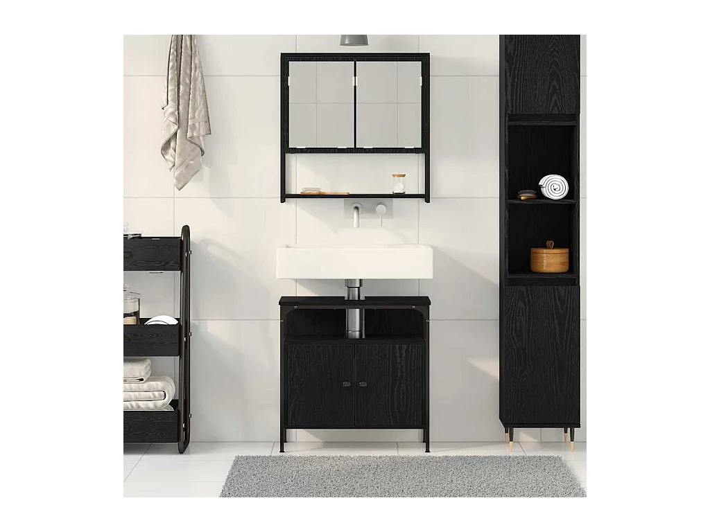 Ensemble de mobilier de salle de bain avec stockage 2 pcs Noir