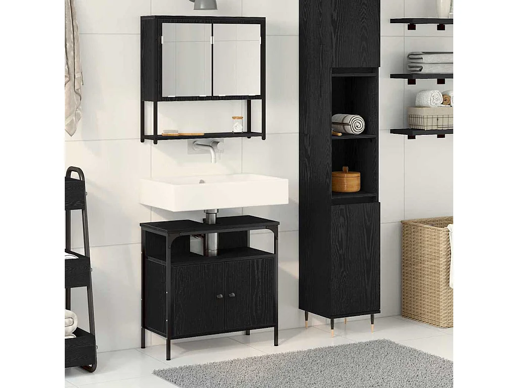 Ensemble de mobilier de salle de bain avec stockage 2 pcs Noir