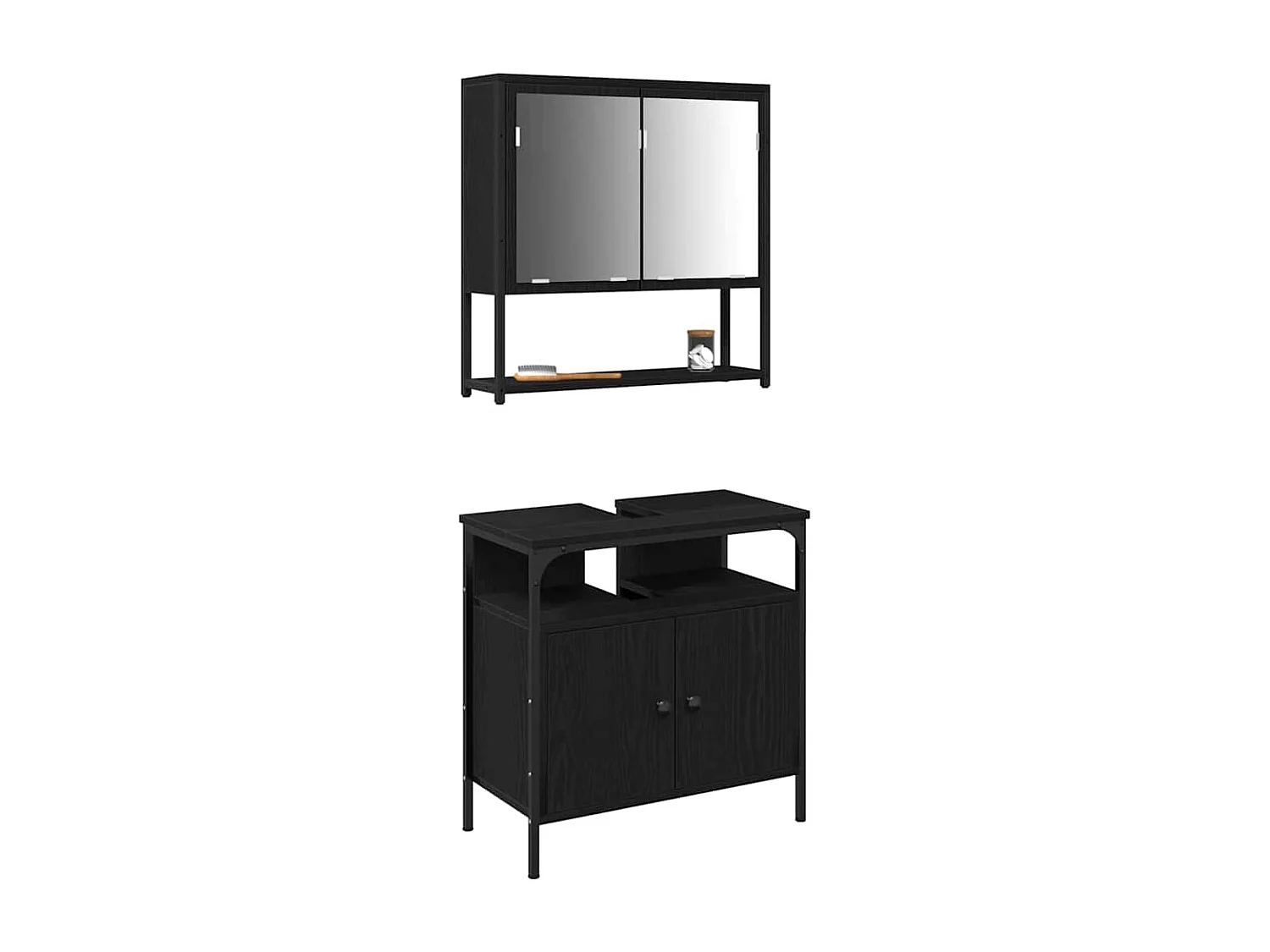 Ensemble de mobilier de salle de bain avec stockage 2 pcs Noir