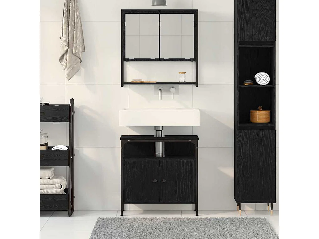 Ensemble de mobilier de salle de bain avec stockage 2 pcs Noir