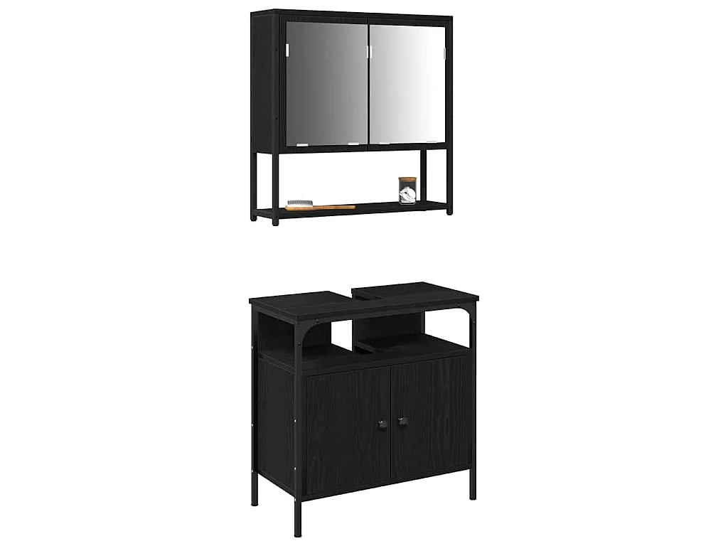 Conjunto de muebles de baño con almacenaje 2 piezas negro