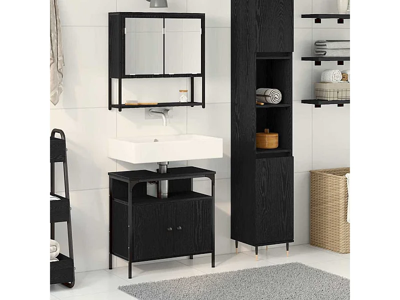 Ensemble de mobilier de salle de bain avec stockage 2 pcs Noir