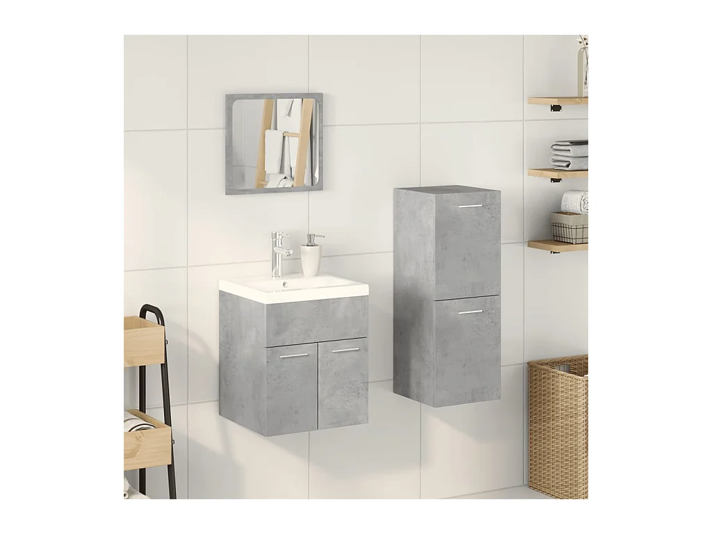 Set di mobili da bagno 3 pezzi grigio cemento