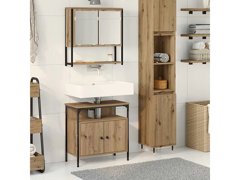 Conjunto de muebles de baño con puerta 2 piezas Marrón