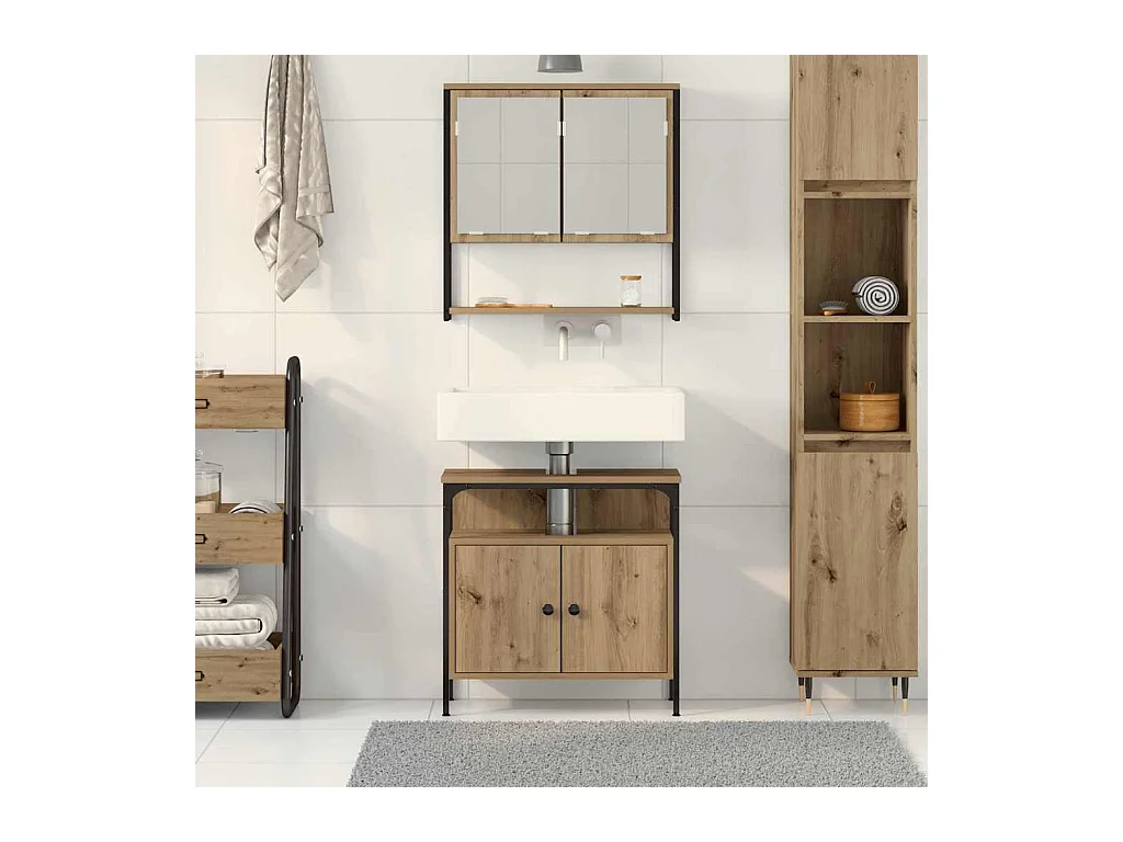 Conjunto de muebles de baño con puerta 2 piezas Marrón