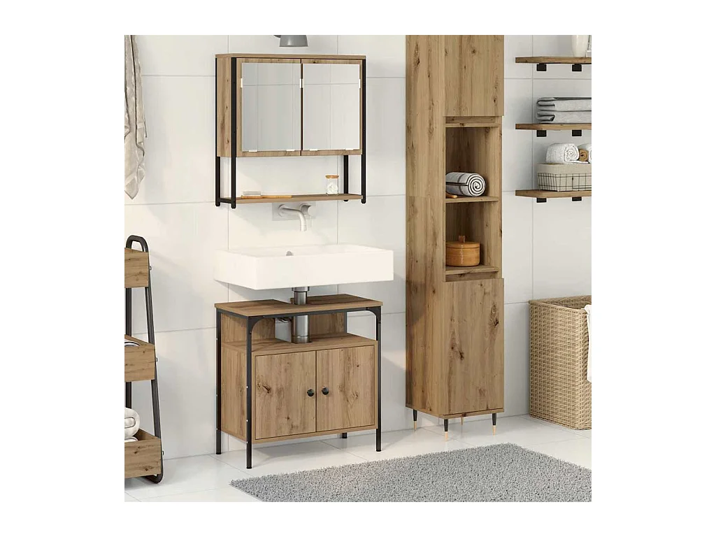 Ensemble de mobilier de salle de bain avec porte 2 pcs Marron