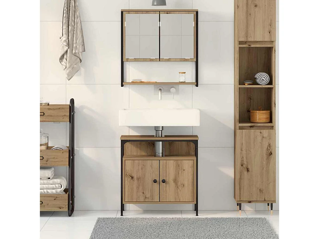 Ensemble de mobilier de salle de bain avec porte 2 pcs Marron