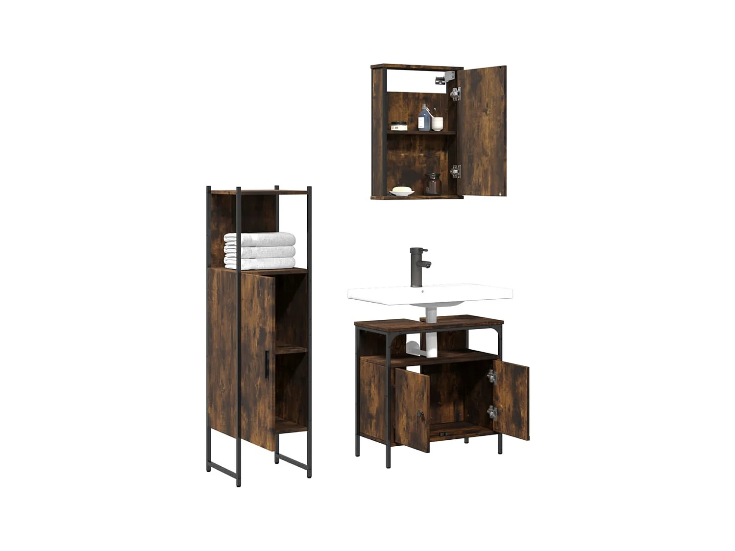 Conjunto de muebles de baño de 3 piezas Roble Ahumado