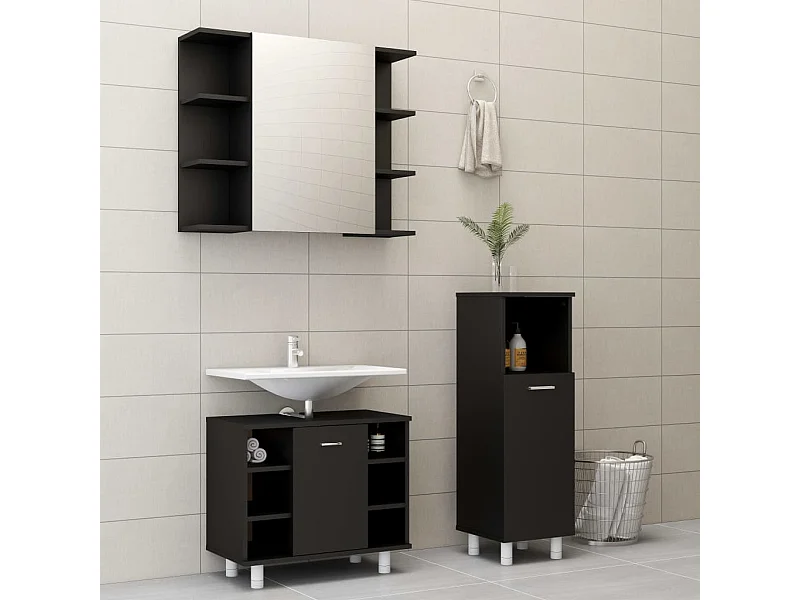 Ensemble de meubles de salle de bain 3 pcs Noir Aggloméré