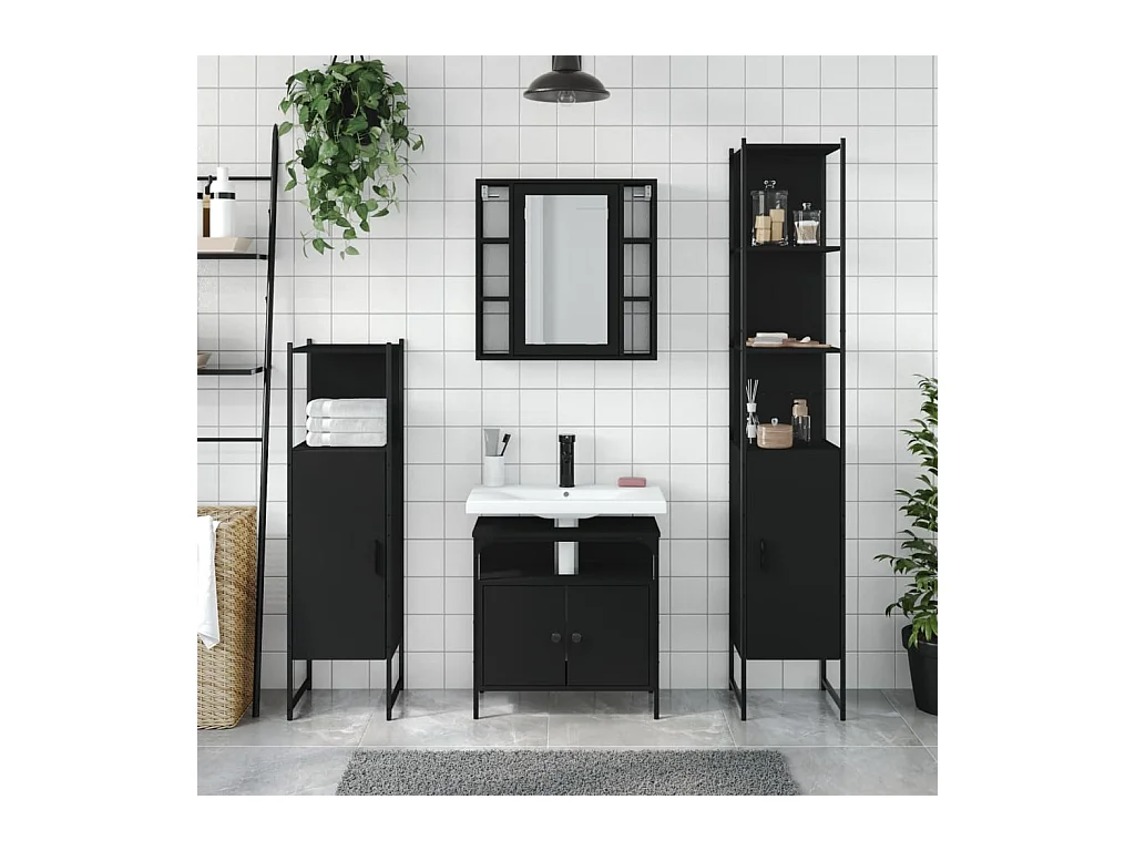 Ensemble d’armoires salle de bain 4 pcs noir bois d'ingénierie