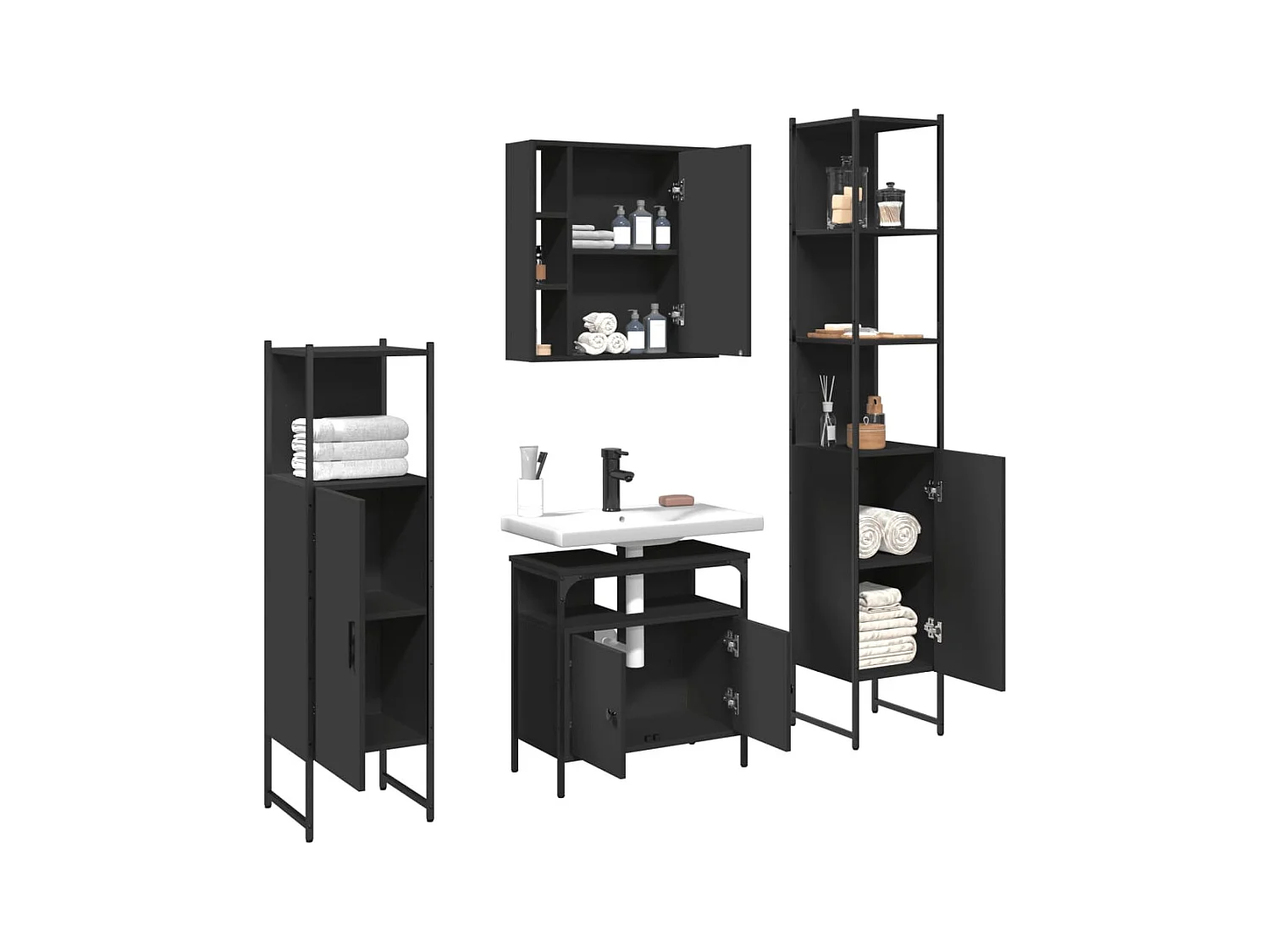 Ensemble d’armoires salle de bain 4 pcs noir bois d'ingénierie