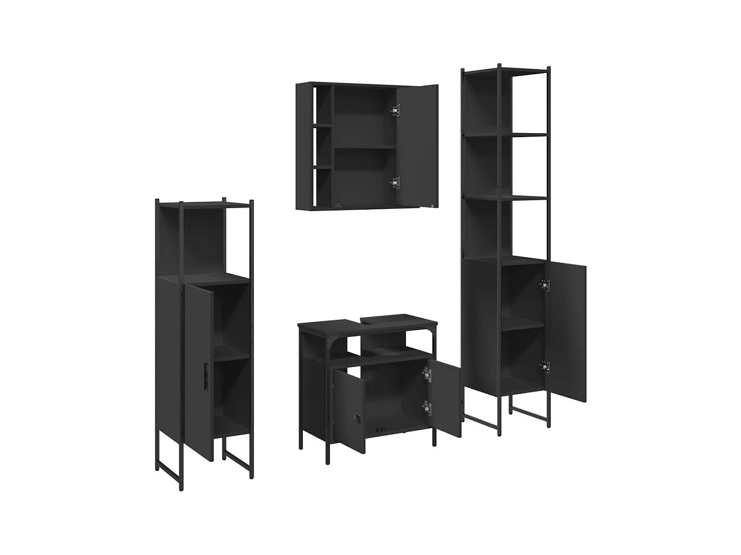 Ensemble d’armoires salle de bain 4 pcs noir bois d'ingénierie