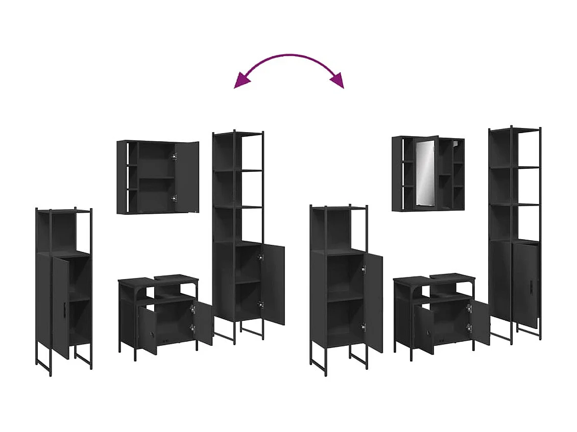 Ensemble d’armoires salle de bain 4 pcs noir bois d'ingénierie