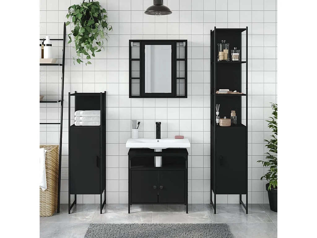 Ensemble d’armoires salle de bain 4 pcs noir bois d'ingénierie