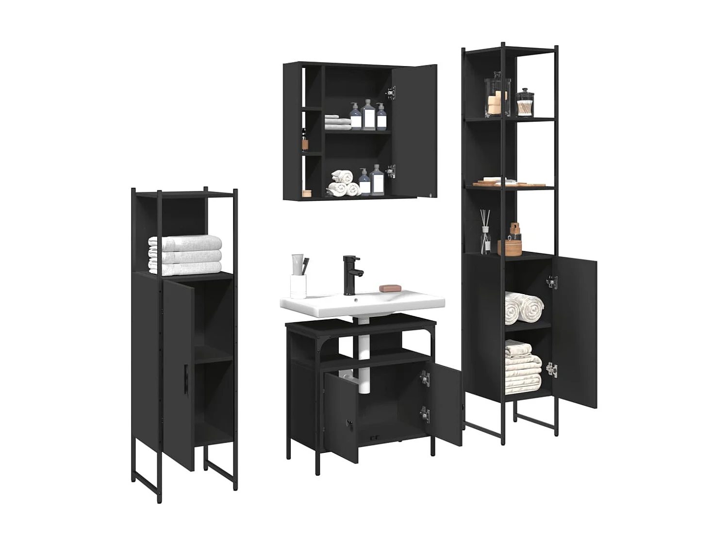 Ensemble d’armoires salle de bain 4 pcs noir bois d'ingénierie