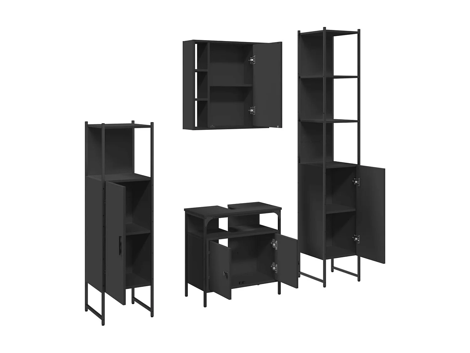 Ensemble d’armoires salle de bain 4 pcs noir bois d'ingénierie