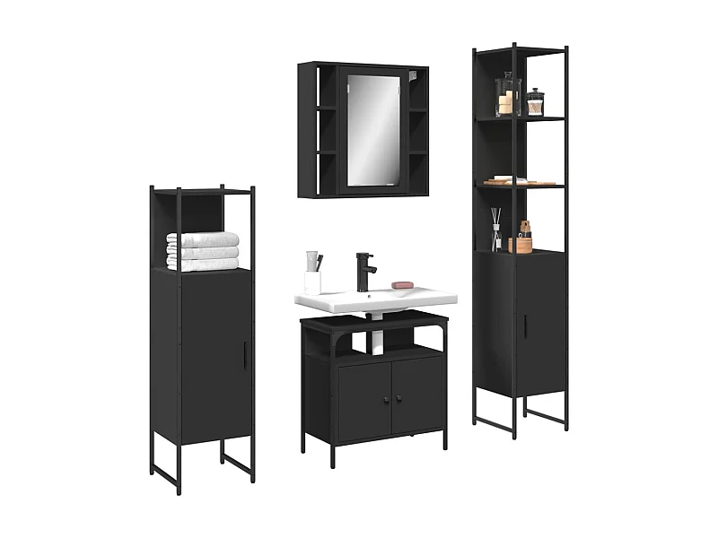 Ensemble d’armoires salle de bain 4 pcs noir bois d'ingénierie