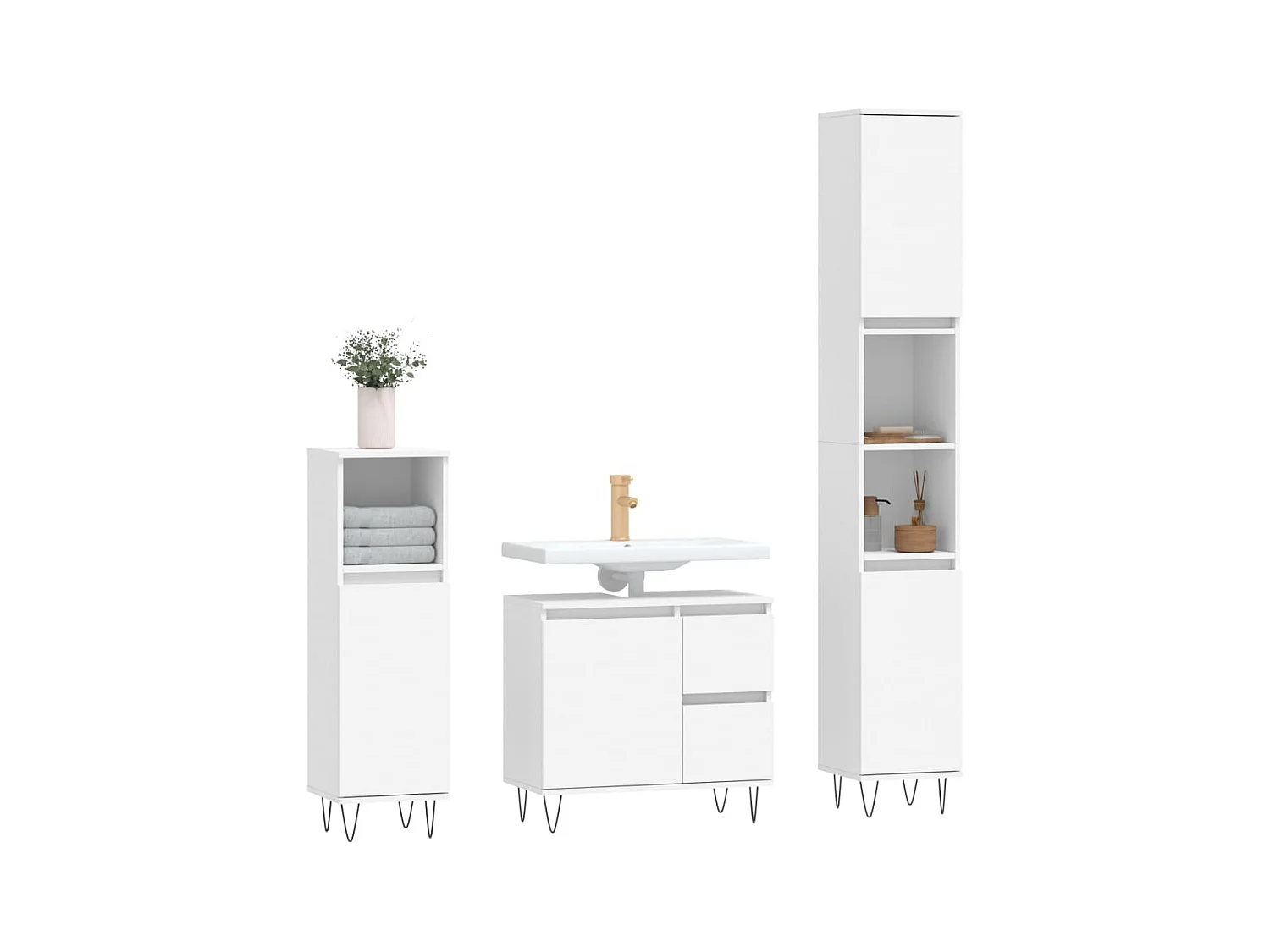 Ensemble de meubles salle de bain 3 pcs blanc bois d'ingénierie