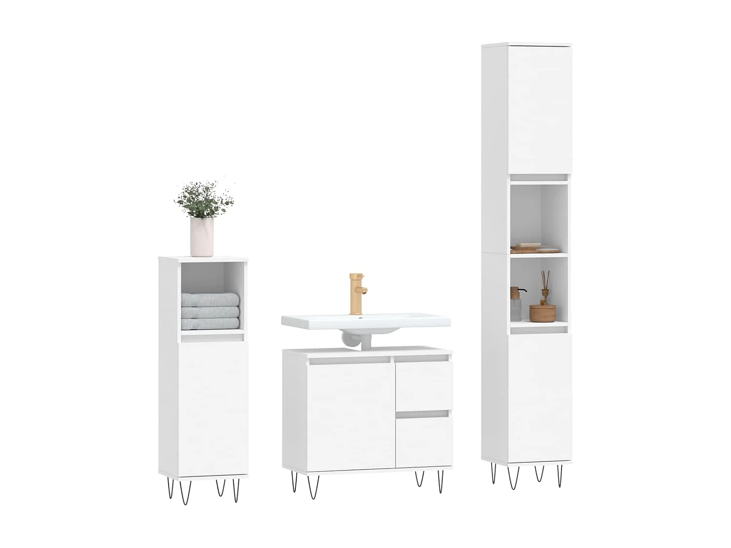 Conjunto de muebles de baño de 3 piezas de madera de ingeniería blanca