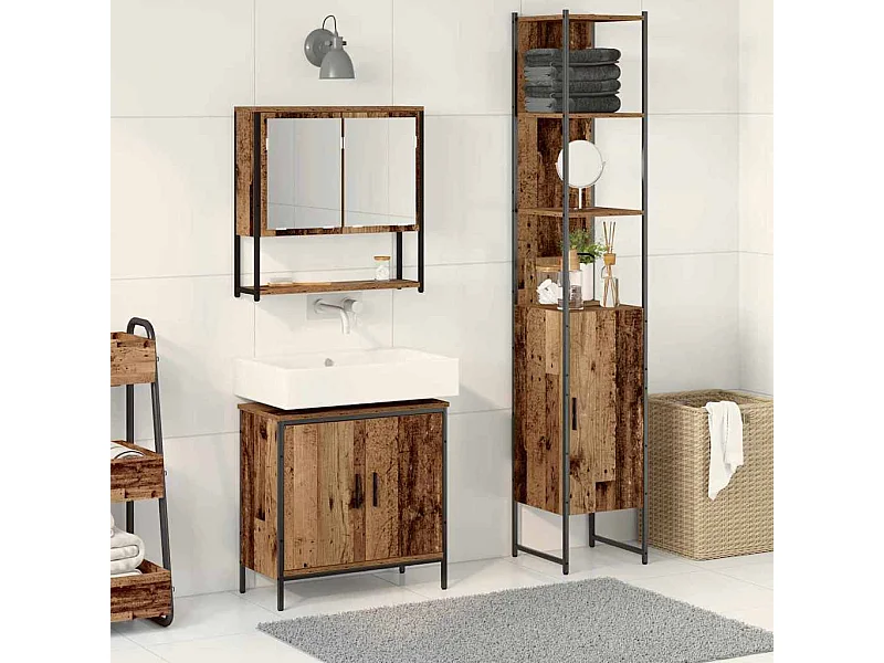 Ensemble de mobilier de salle de bain avec étagère 3 pcs Marron