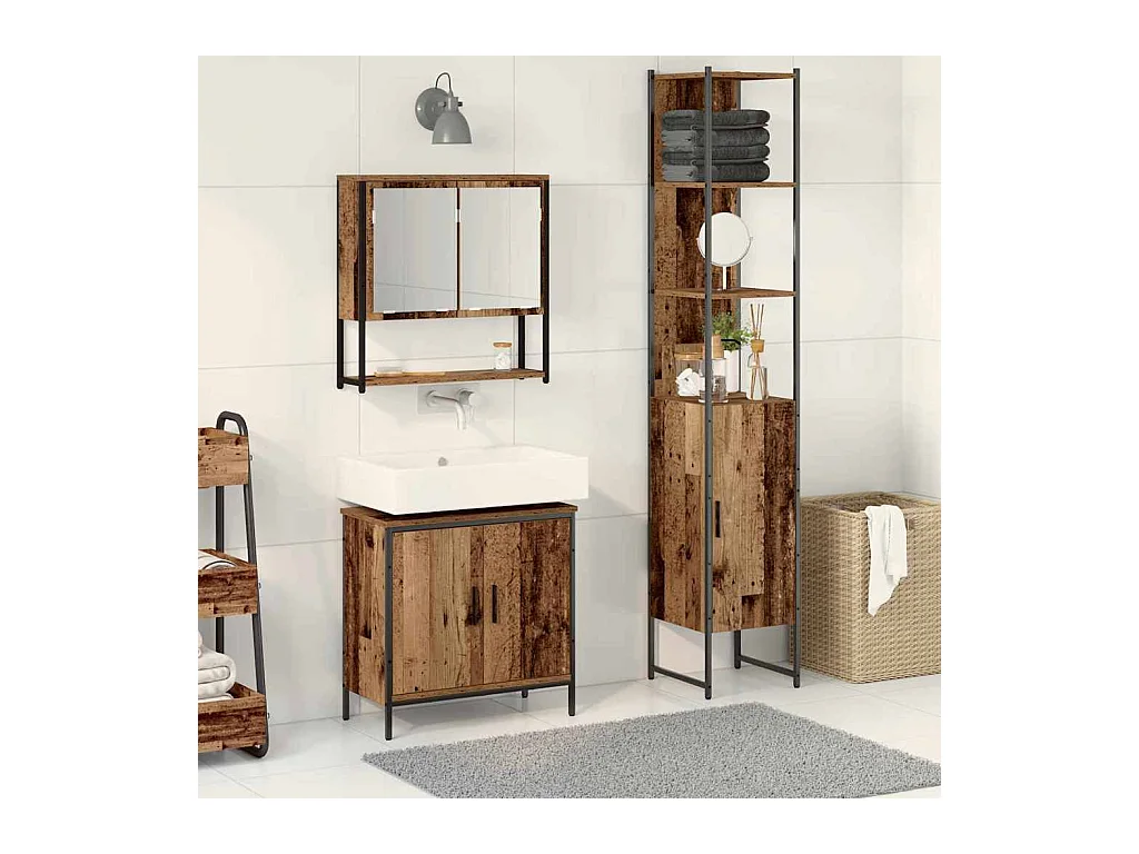 Ensemble de mobilier de salle de bain avec étagère 3 pcs Marron