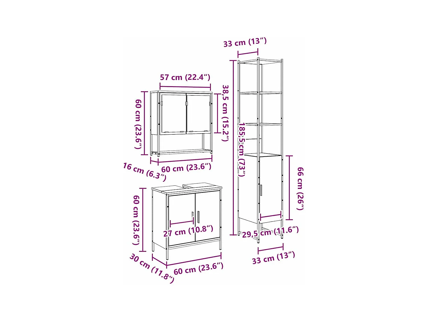 Ensemble de mobilier de salle de bain avec étagère 3 pcs Marron