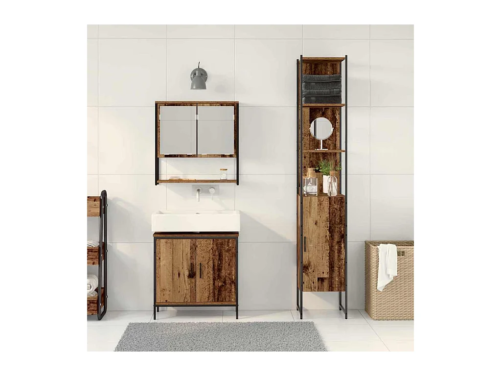 Ensemble de mobilier de salle de bain avec étagère 3 pcs Marron