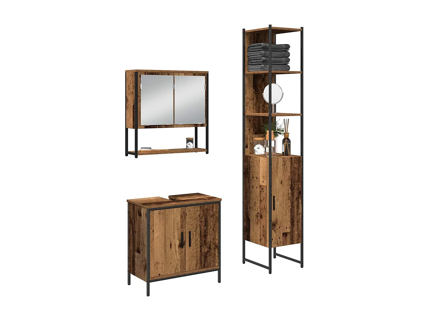 Badkamermeubelset met plank 3 stuks Bruin