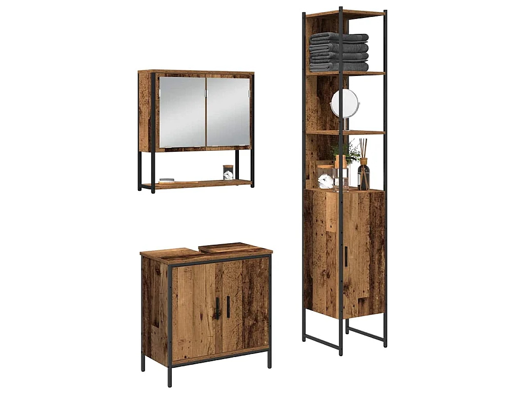 Ensemble de mobilier de salle de bain avec étagère 3 pcs Marron