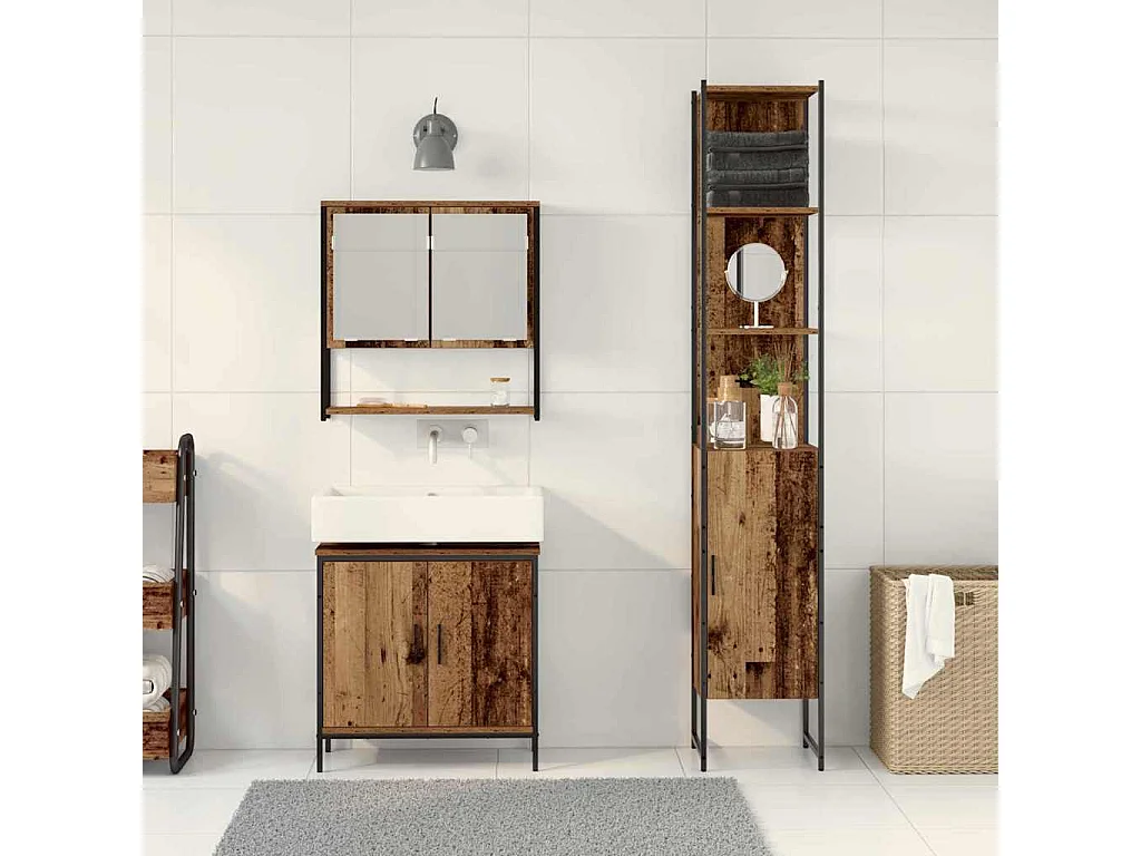 Ensemble de mobilier de salle de bain avec étagère 3 pcs Marron