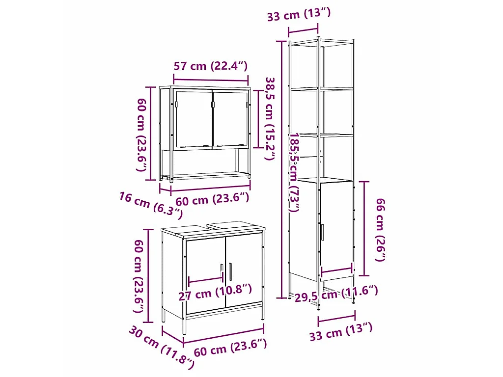 Ensemble de mobilier de salle de bain avec étagère 3 pcs Marron