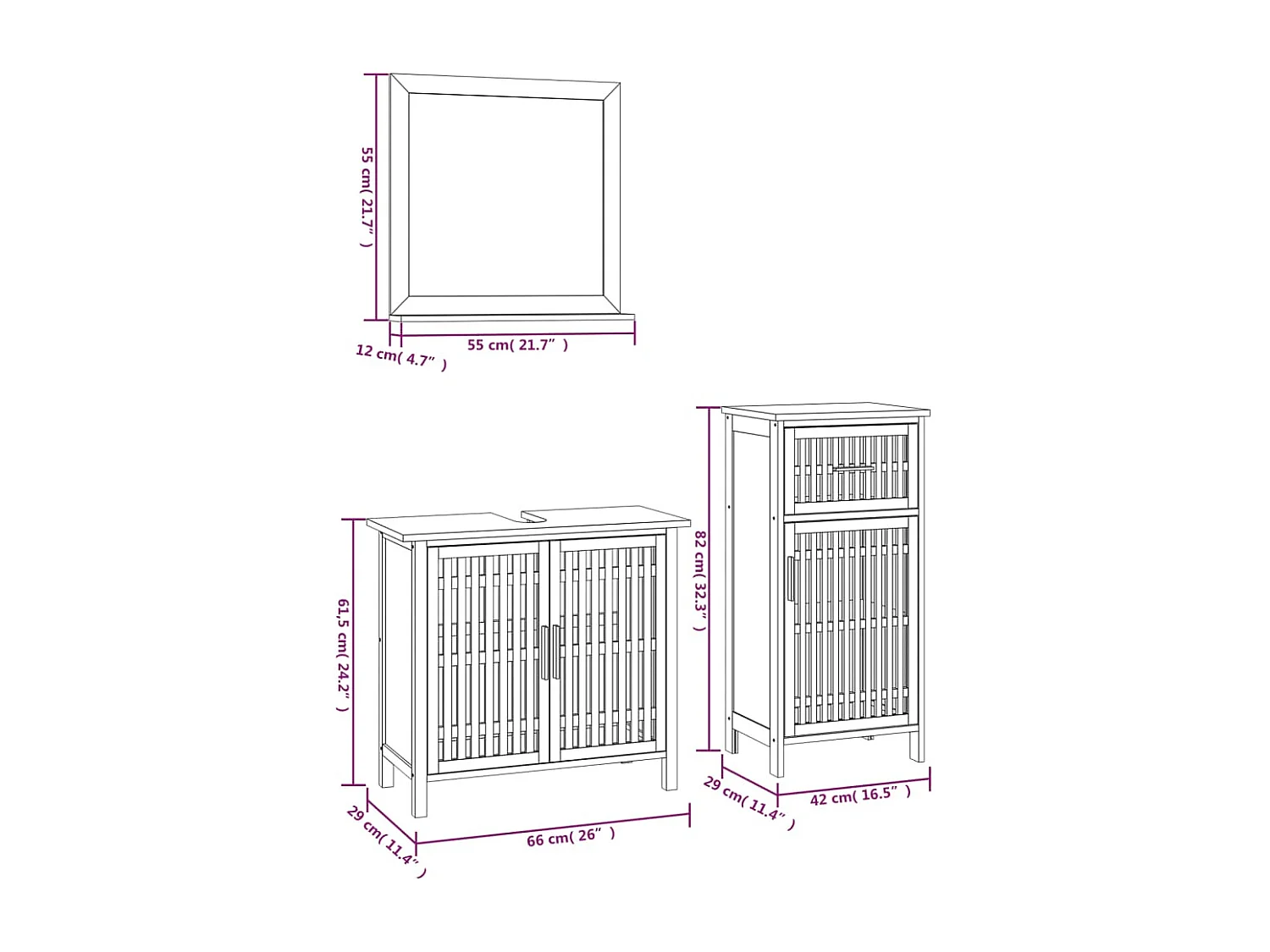 Ensemble de meubles de salle de bain 3 pcs Bois massif de noyer